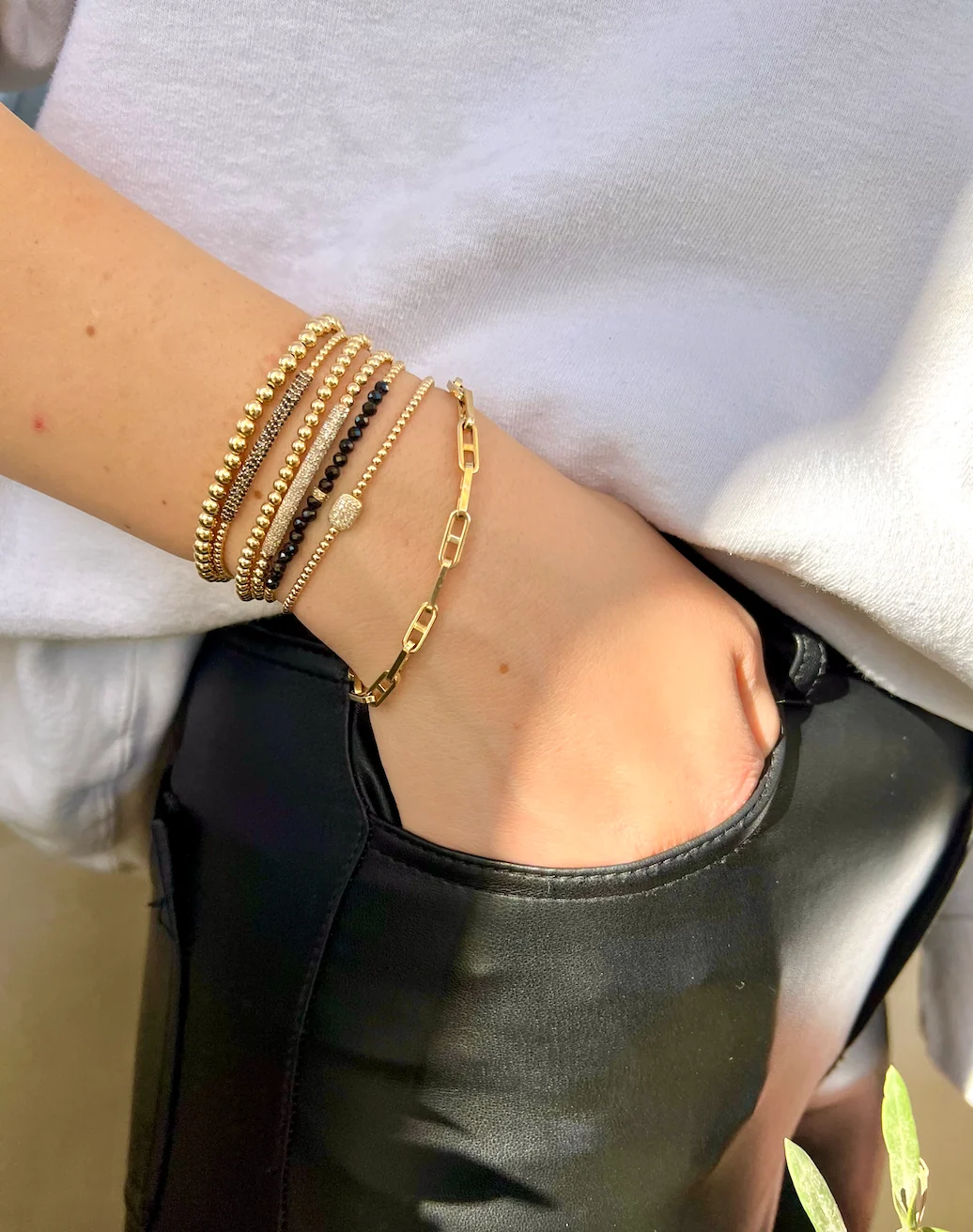 2mm Yellow Gold Filled Bracelet with Spinel and Diamond Rondelle - Image 2