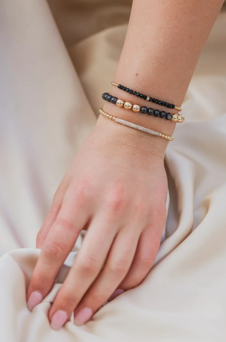 2mm Yellow Gold Filled Bracelet with Spinel and Diamond Rondelle - Image 4