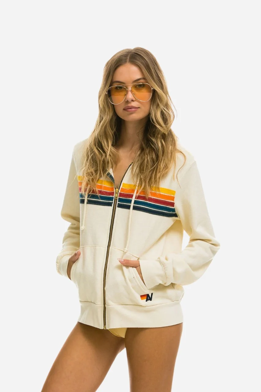 Aviator Nation 5 Stripe Zip Hoodie Vintage White - Image 3