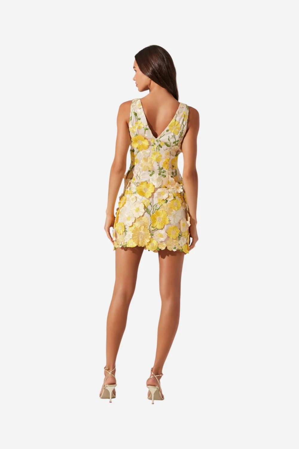 ASTR Aisha Floral Appliqué Mini Dress in Yellow Floral - Image 3