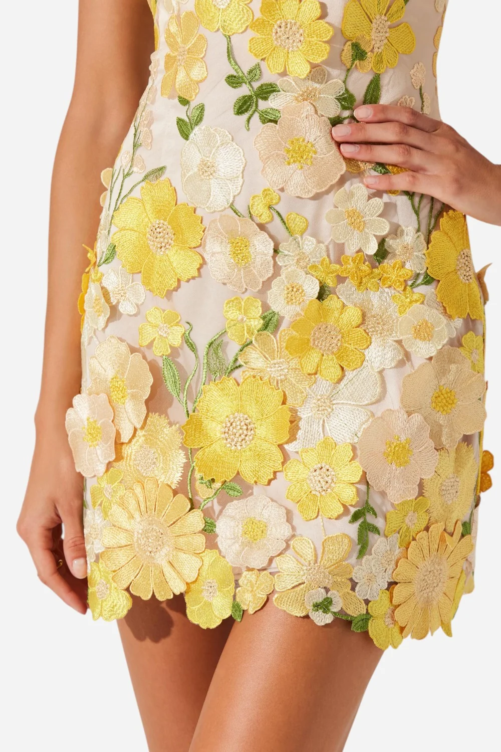 ASTR Aisha Floral Appliqué Mini Dress in Yellow Floral - Image 4