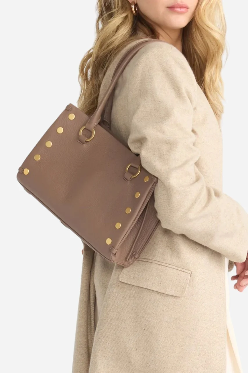 HAMMITT Allen Medium Sculpted Handbag in Taupe/Brushed Gold - Image 6