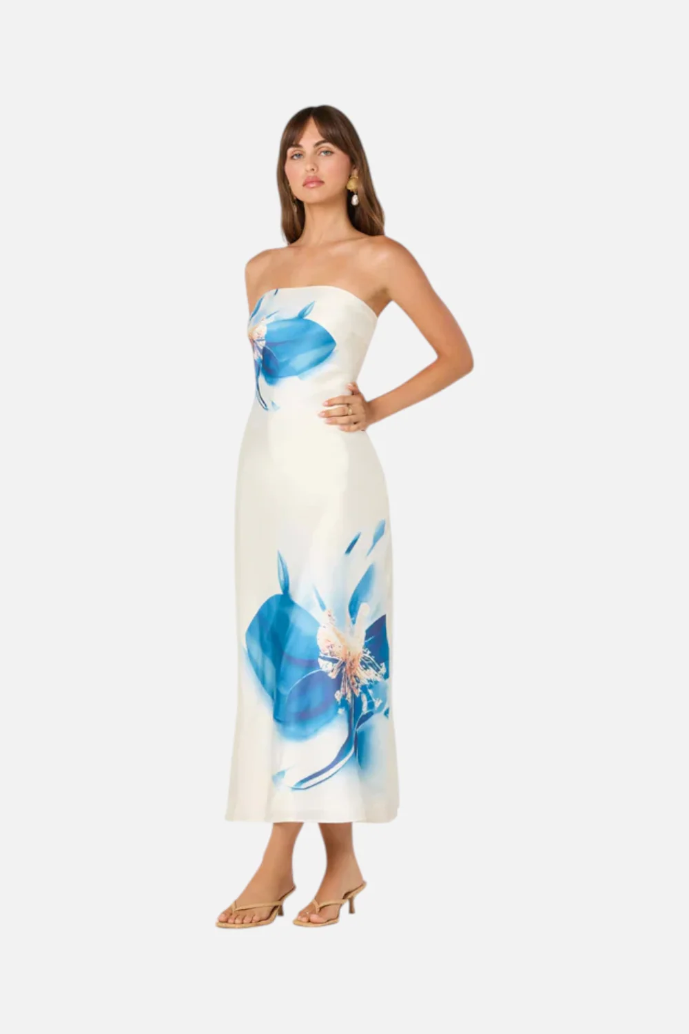 ASTR The Label Annabeth Maxi Strapless Dress in Blue Floral - Image 2