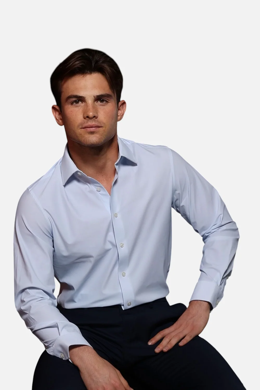 Collars & Co Men's Apex Performance Dress Shirt in Glacier Blue Twill - Image 2