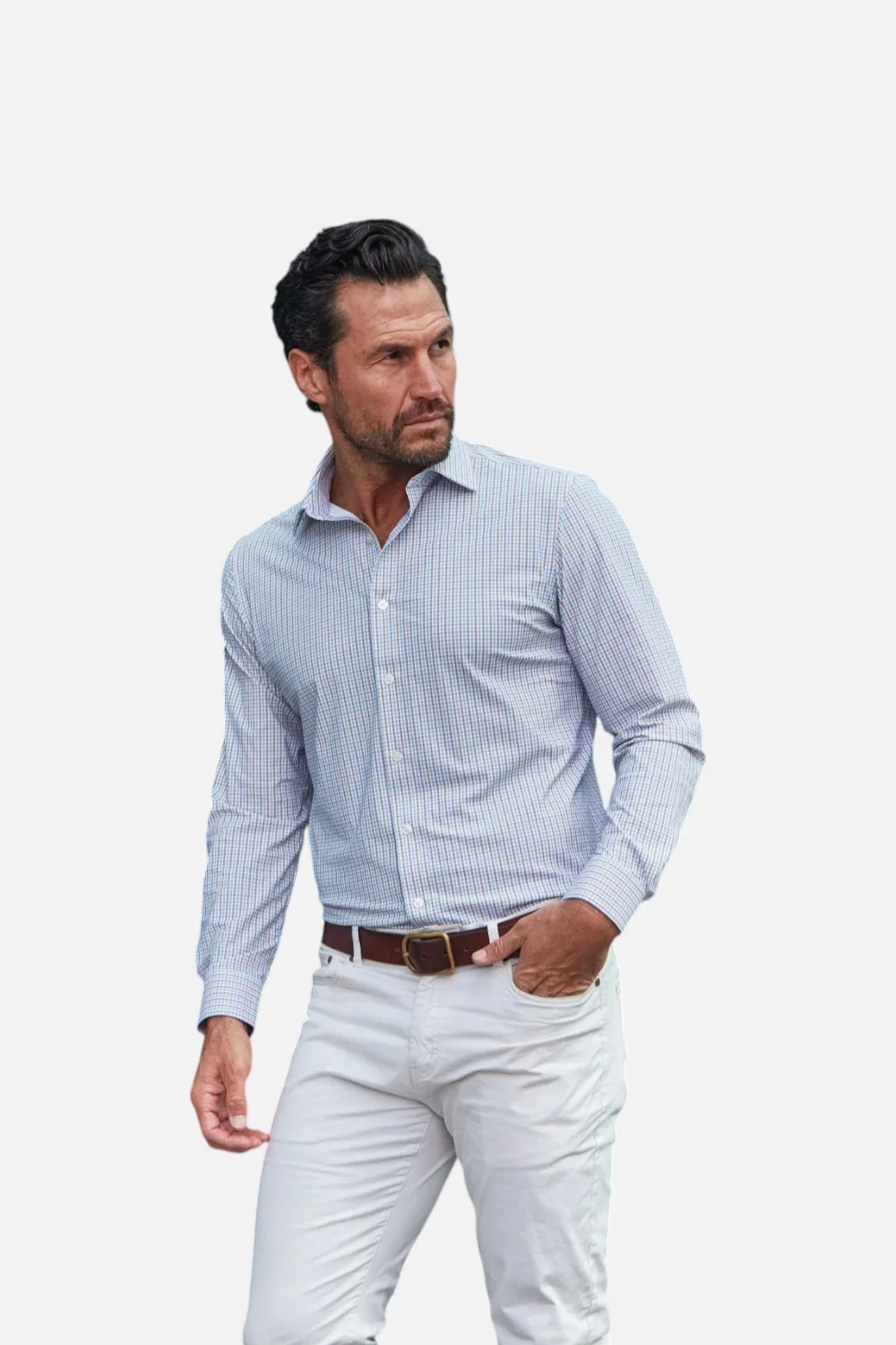 Collars & Co Apex Dress Shirt in Tan and Blue Tattersall