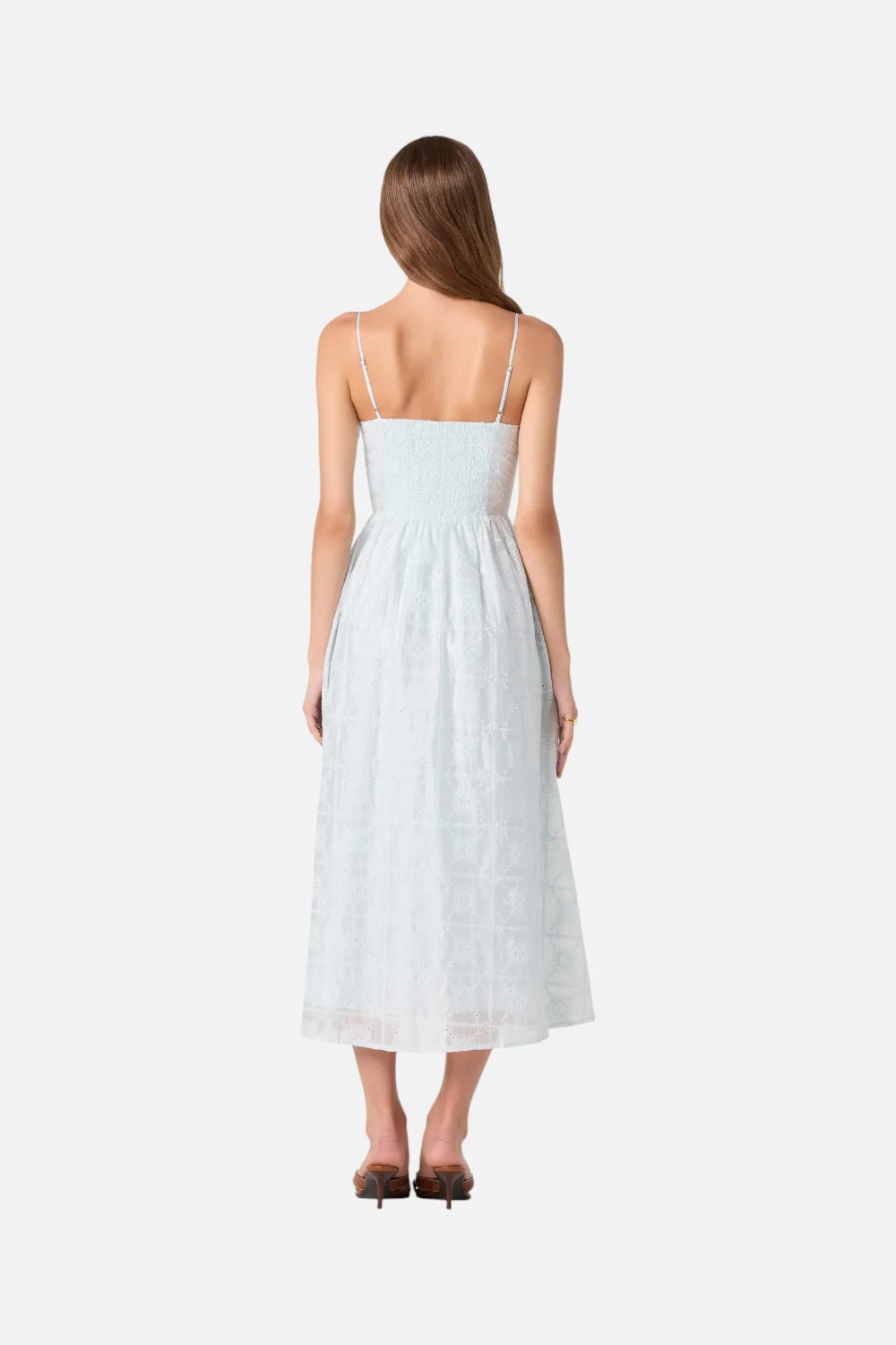 ASTR The Label Aubrey Eyelet Embroidered Midi Dress in Powder Blue - Image 3