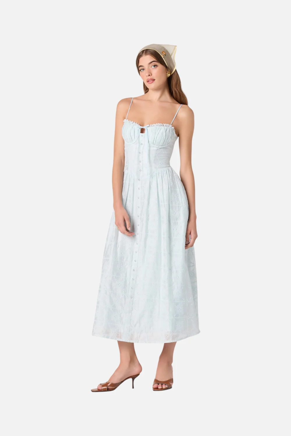 ASTR The Label Aubrey Eyelet Embroidered Midi Dress in Powder Blue - Image 5