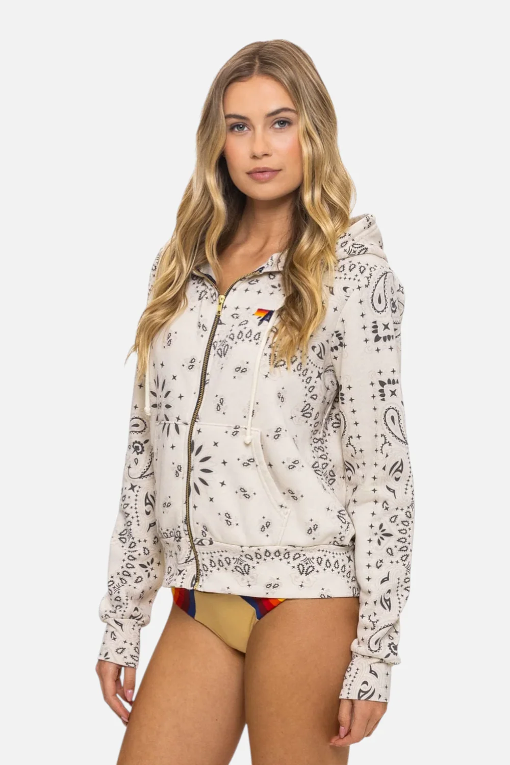 Aviator Nation Bandana Zip Hoodie in Vintage White - Image 2