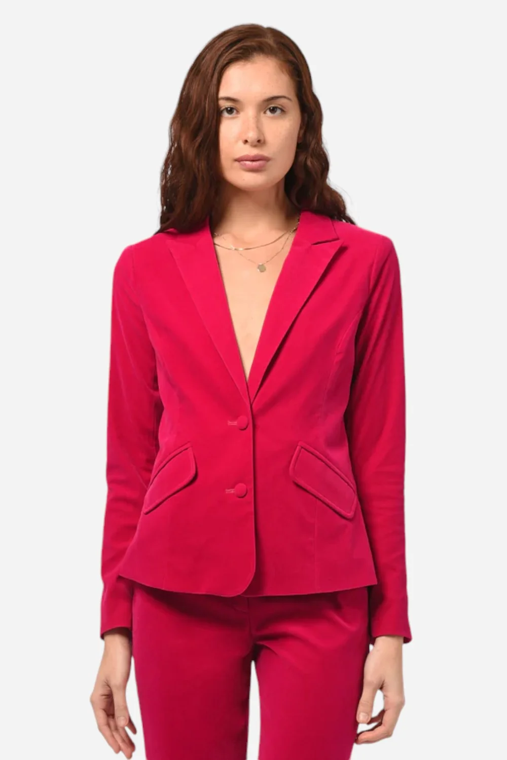 Adelyn Rae Bella Velvet Blazer Fuchsia - Image 2