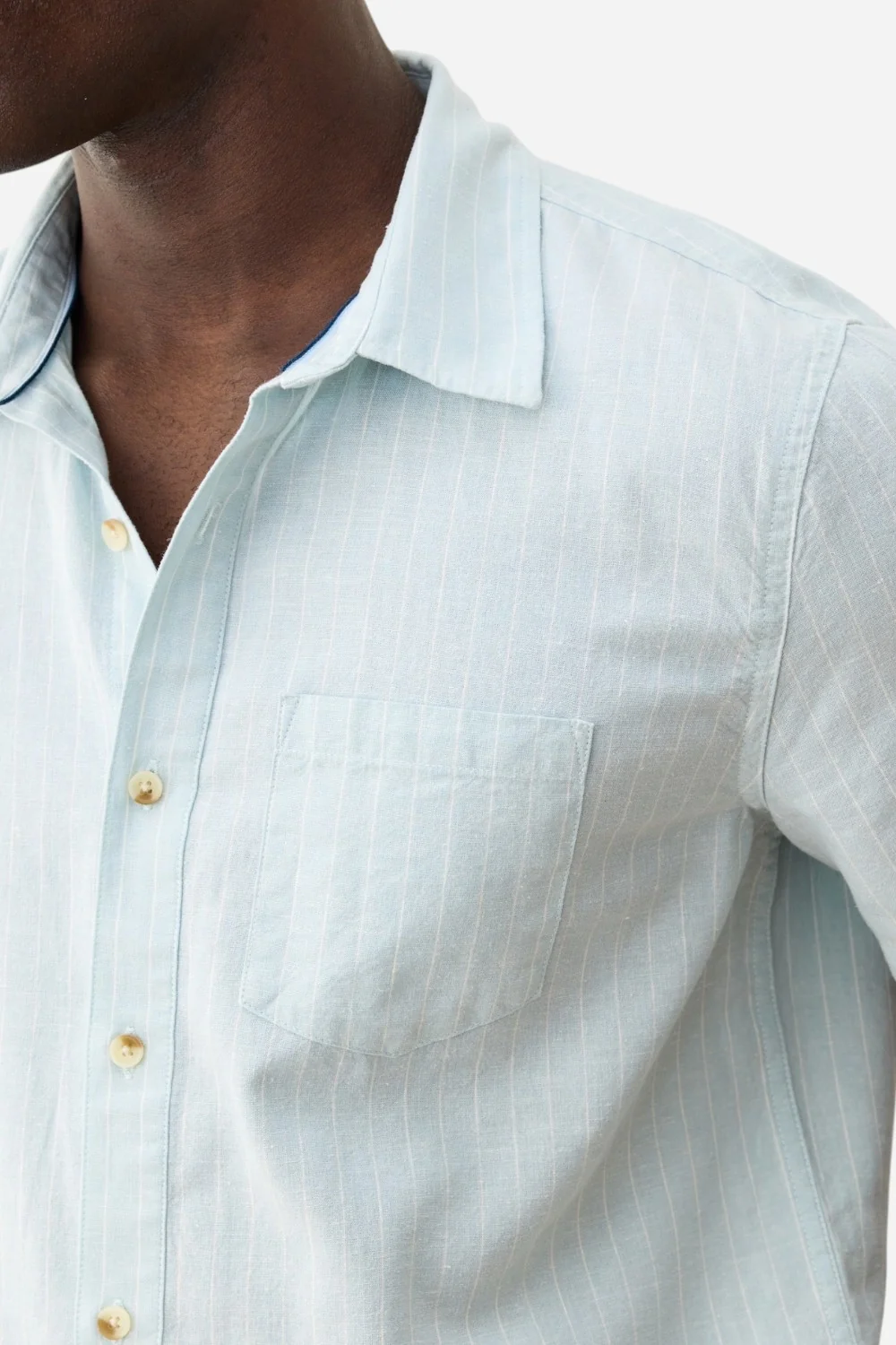 Marine Layer Better-Than-Linen Short Sleeve Shirt in Blue/White Stripe - Image 4