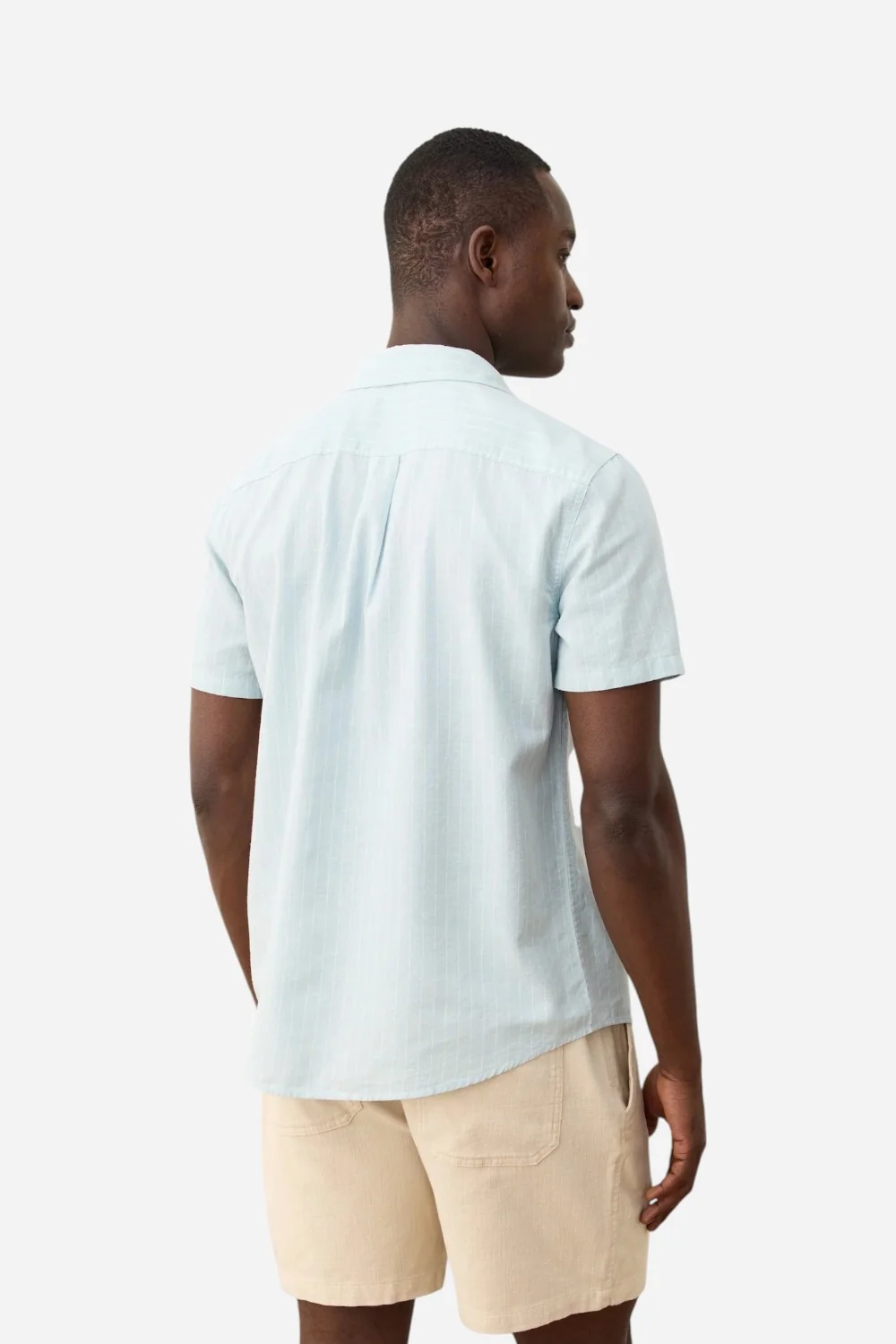 Marine Layer Better-Than-Linen Short Sleeve Shirt in Blue/White Stripe - Image 5