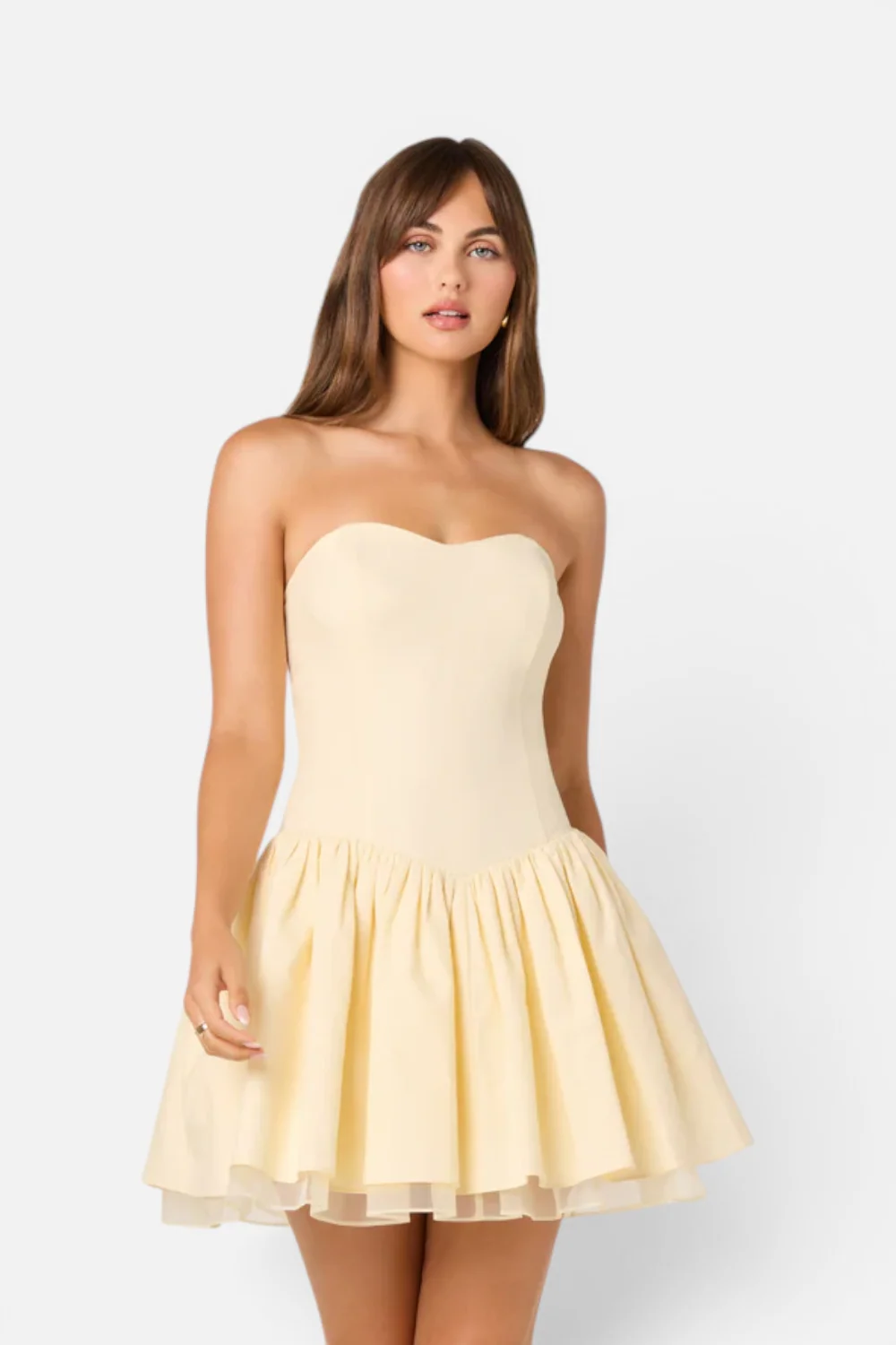 ASTR The Label Bijou Linen Strapless Mini Dress in Butter Yellow - Image 3