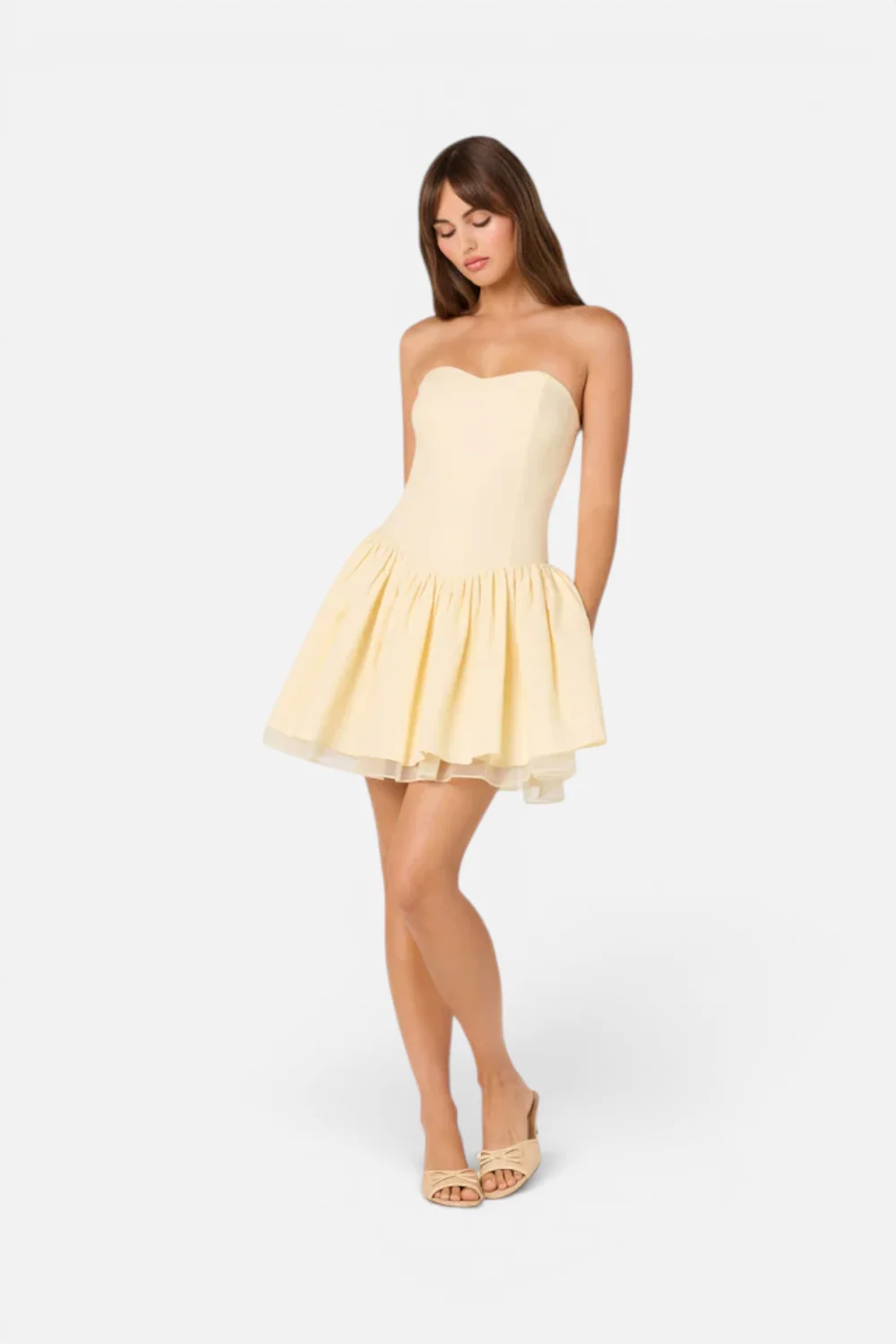 ASTR The Label Bijou Linen Strapless Mini Dress in Butter Yellow - Image 6