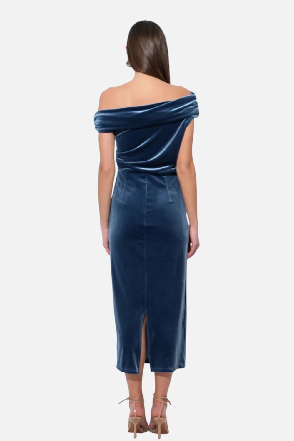 Adelyn Rae Casette Off Shoulder Velvet Midi Dress in Icy Blue - Image 3