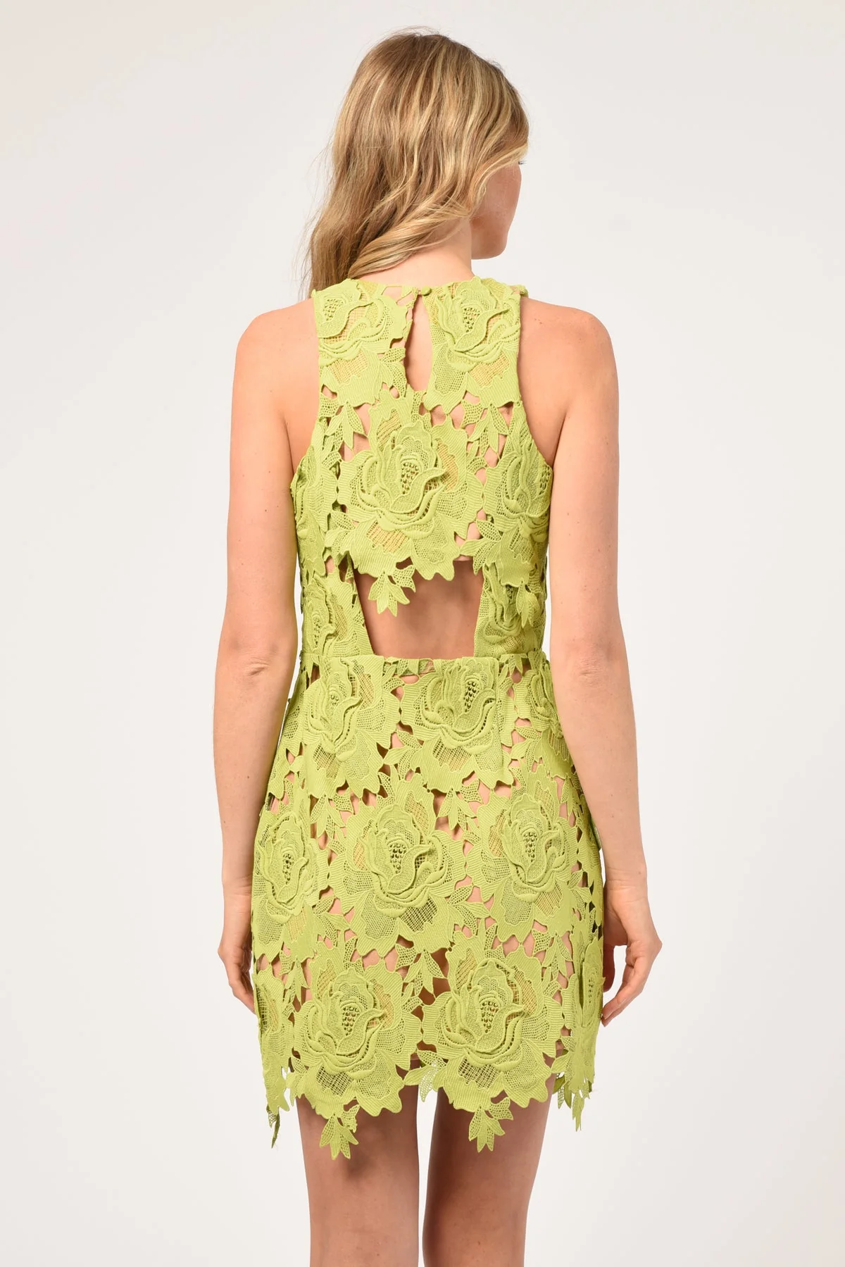 Adelyn Rae Cassie 3D Crochet Mini Dress in Lime Green - Image 4