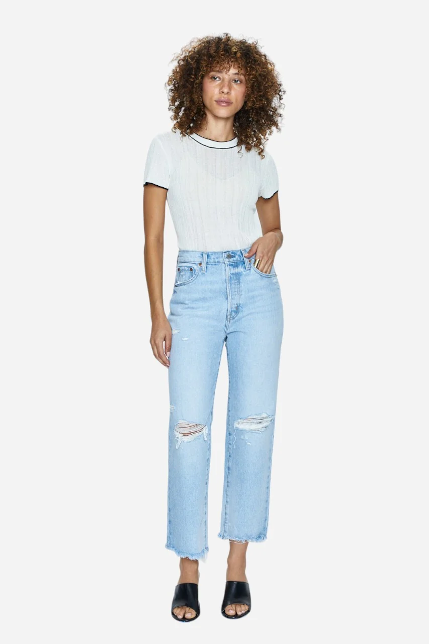 Pistola Cassie Crop High-Rise Straight Jeans in Daytrip Distressed - Image 5