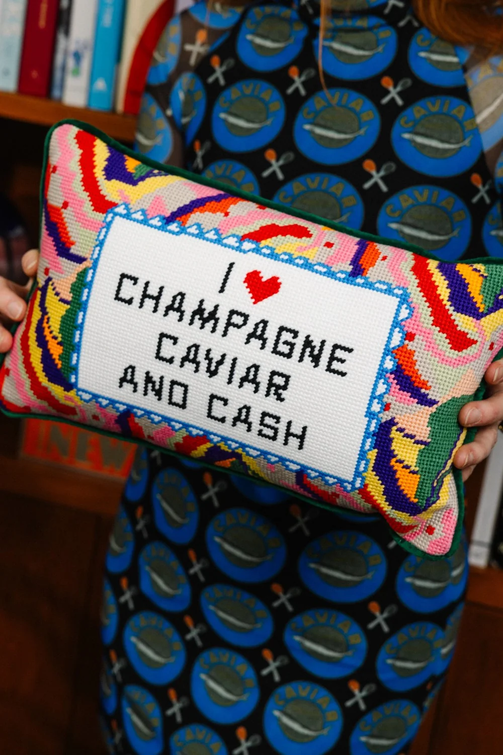 Furbish Caviar and Cash Needlepoint Pillow - Image 4