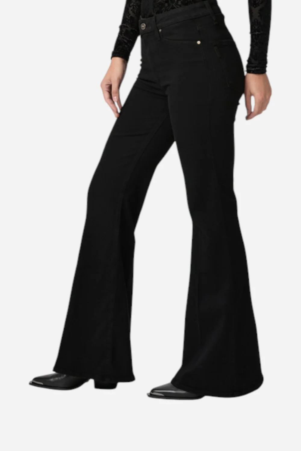 Paige Charlie 32" Flare Jean in Black Shadow - Image 2