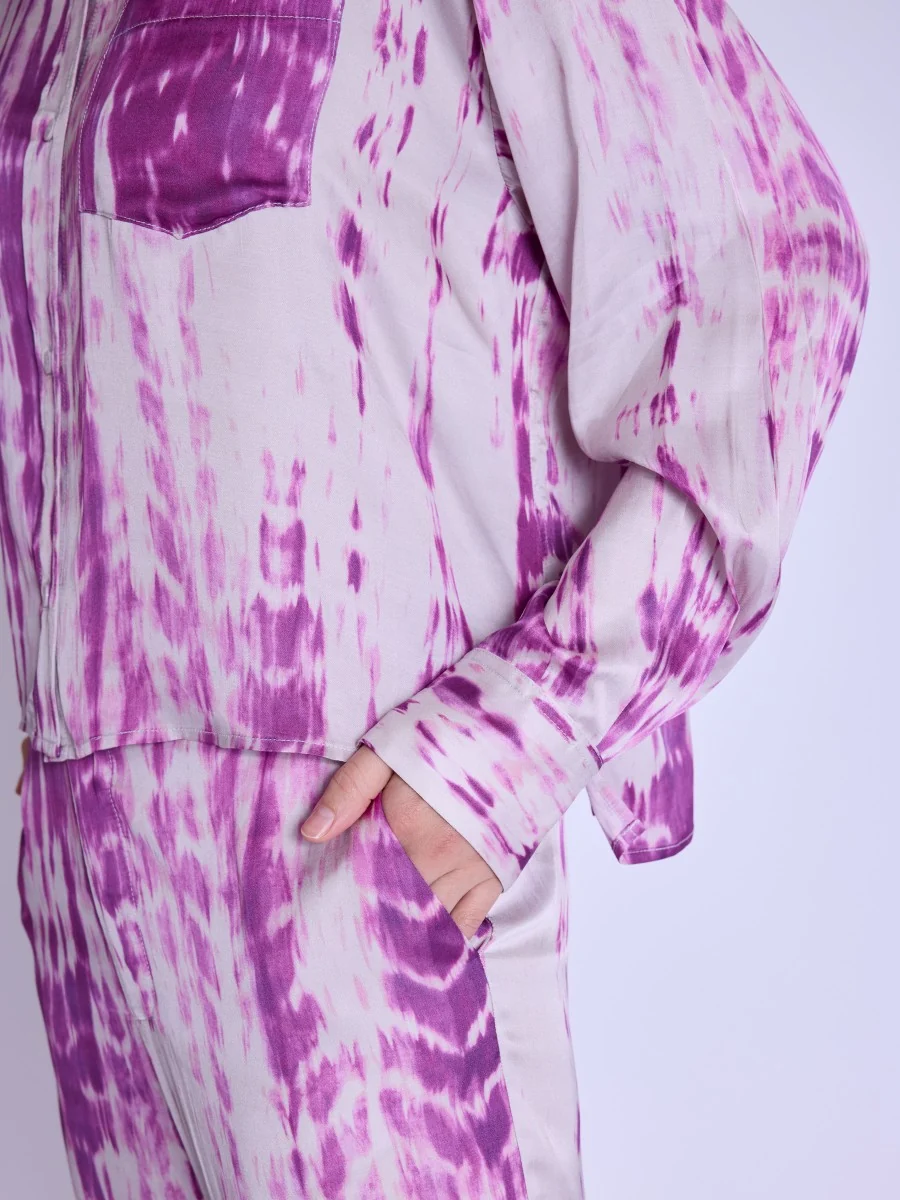 Berenice Circe Satin Long Sleeve Shirt in Mosaic Purple - Image 6