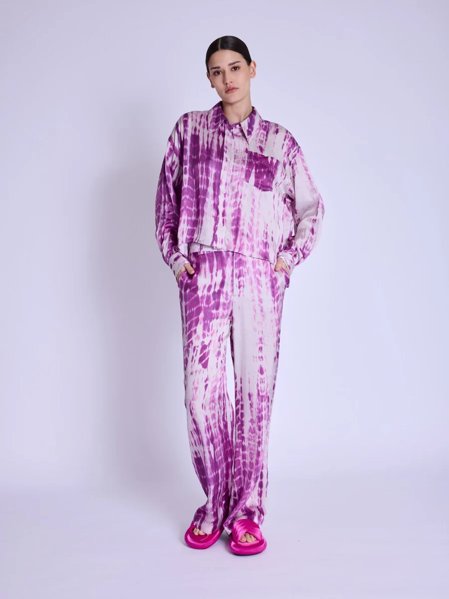 Berenice Circe Satin Long Sleeve Shirt in Mosaic Purple - Image 8