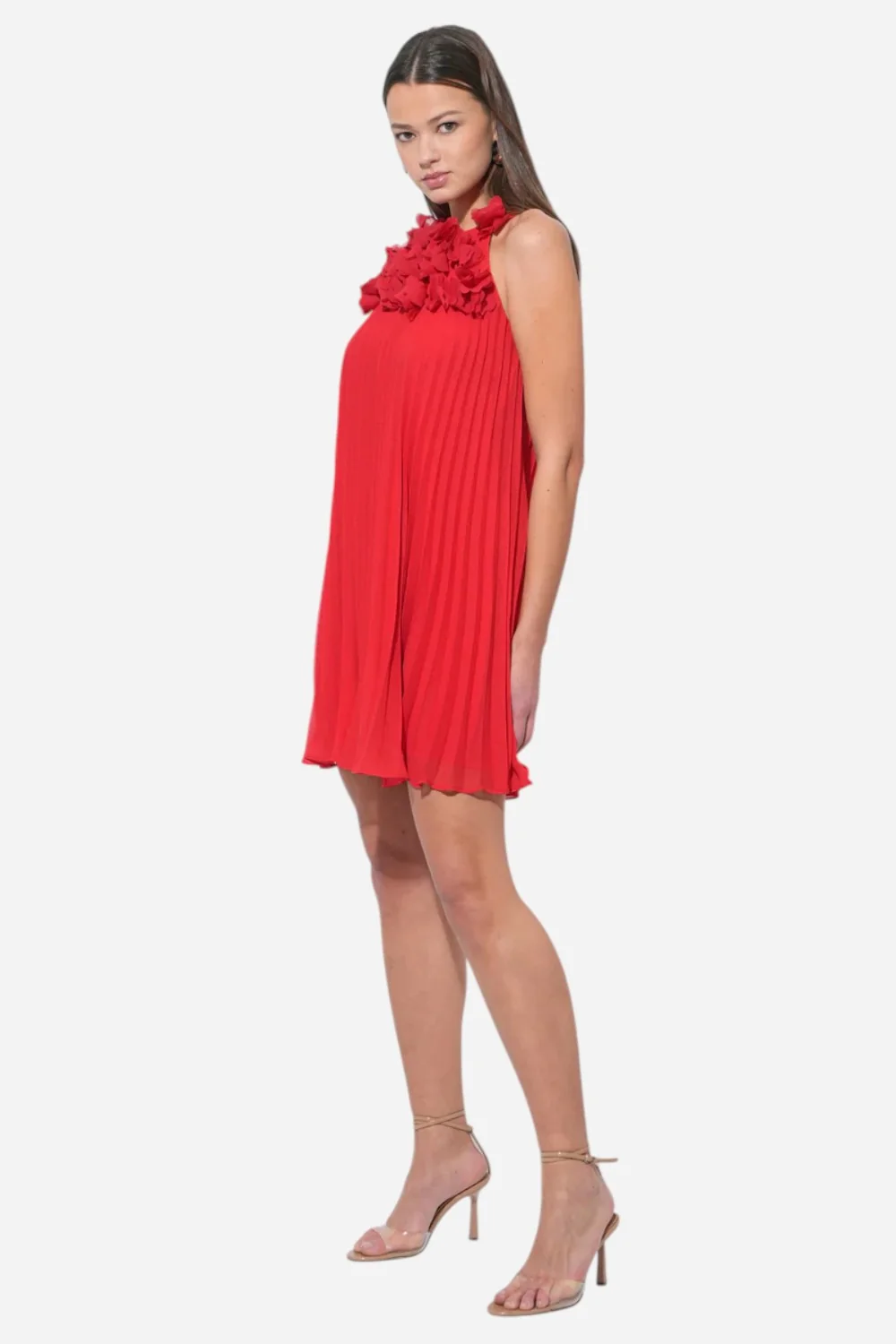 Adelyn Rae Corey Halter Pleated Dress with 3D Floral Applique - Image 6
