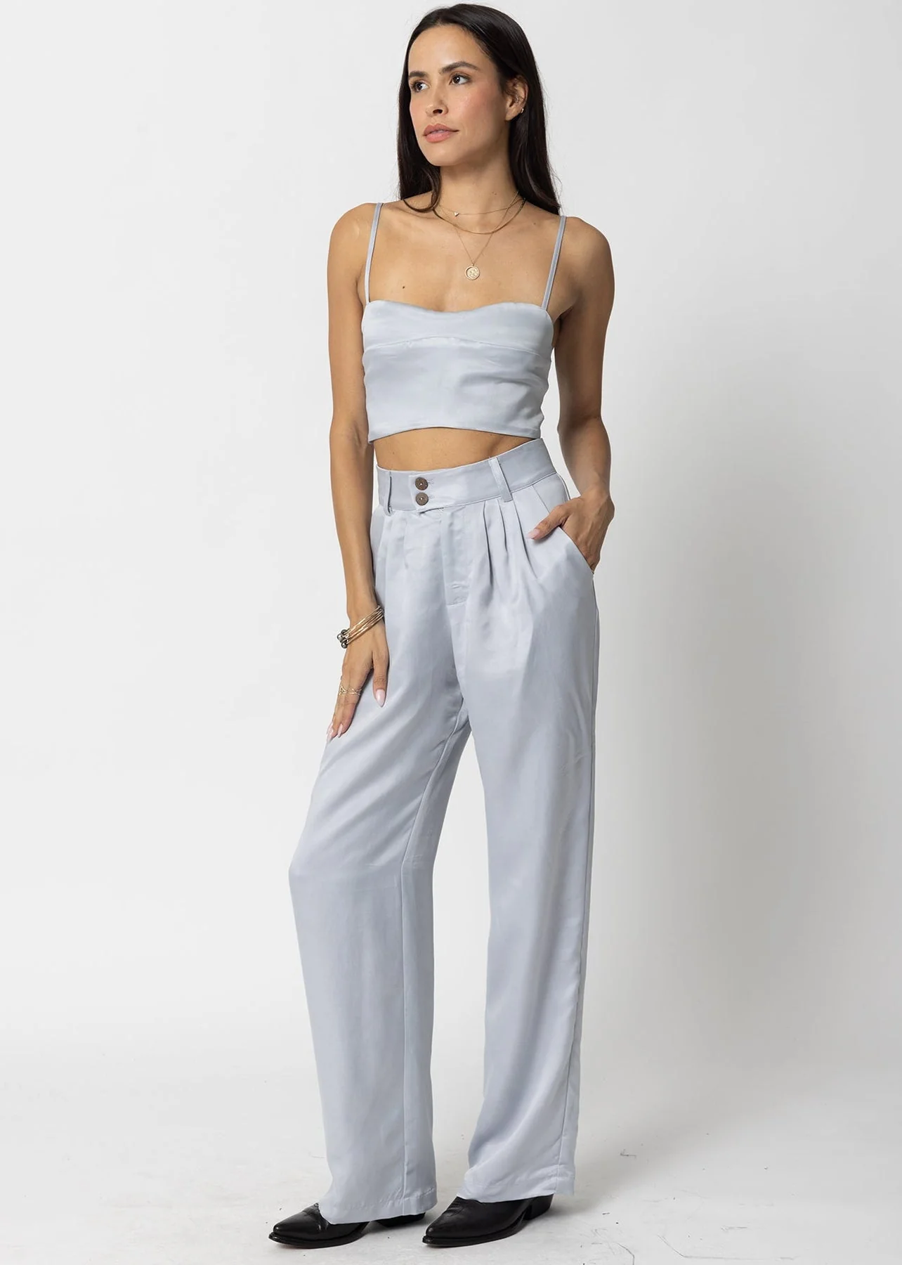 Stillwater Cupro Silky Pleated Pant in Silver - Image 2