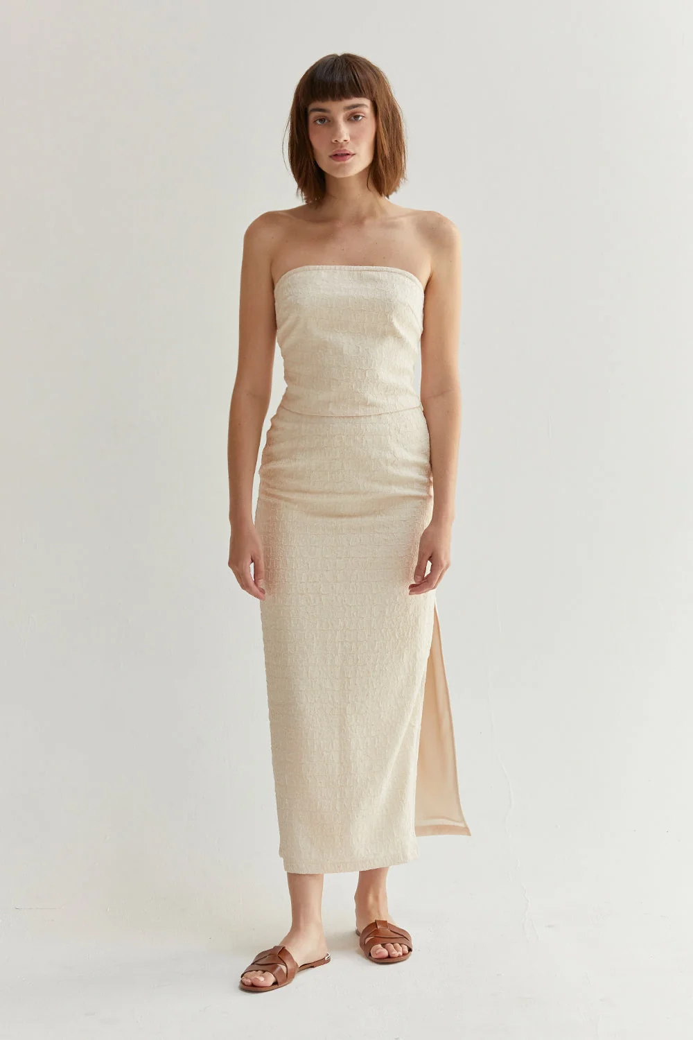 Crescent Delia Textured Tube Top in Cream