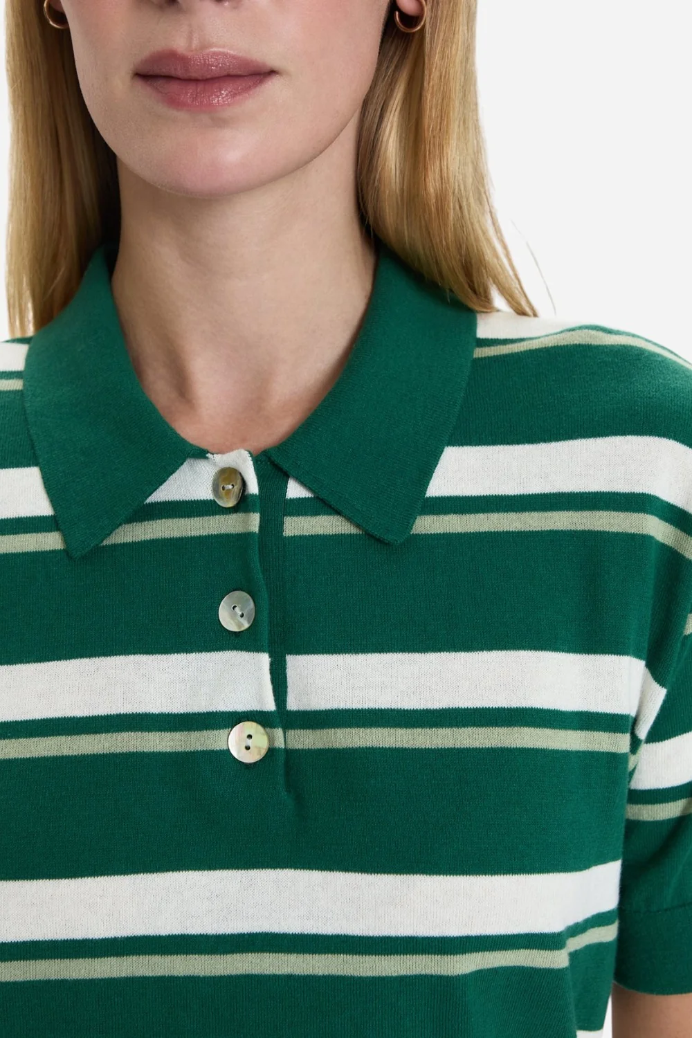 Pistola Drea Cropped Polo in Emerald Stripe - Image 3