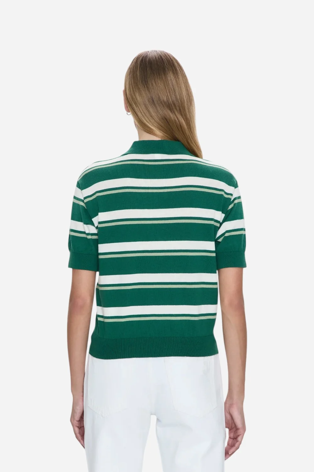 Pistola Drea Cropped Polo in Emerald Stripe - Image 4