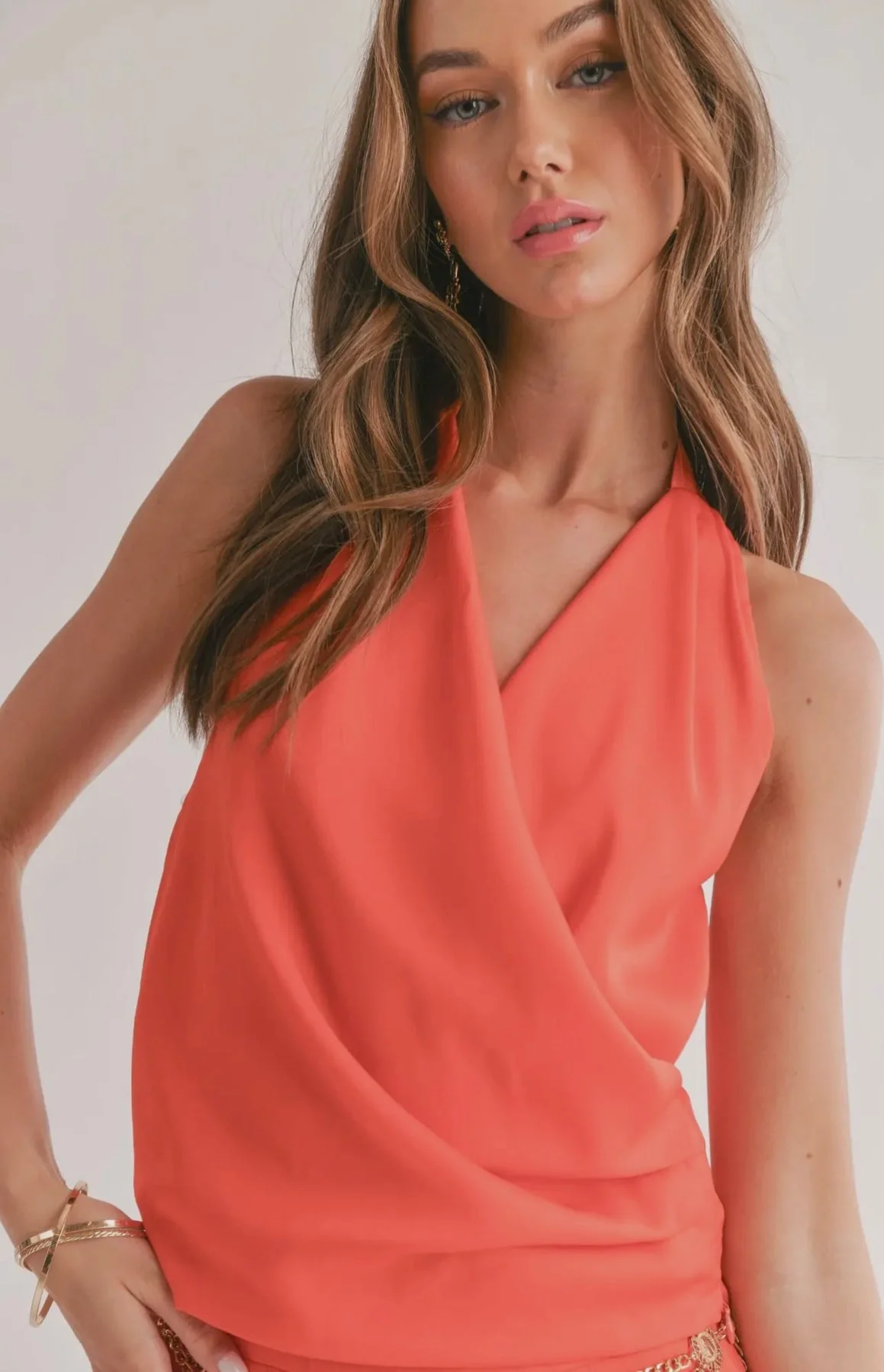 Sage The Label Red Dream Skies Surplice Halter Spring Top - Image 2