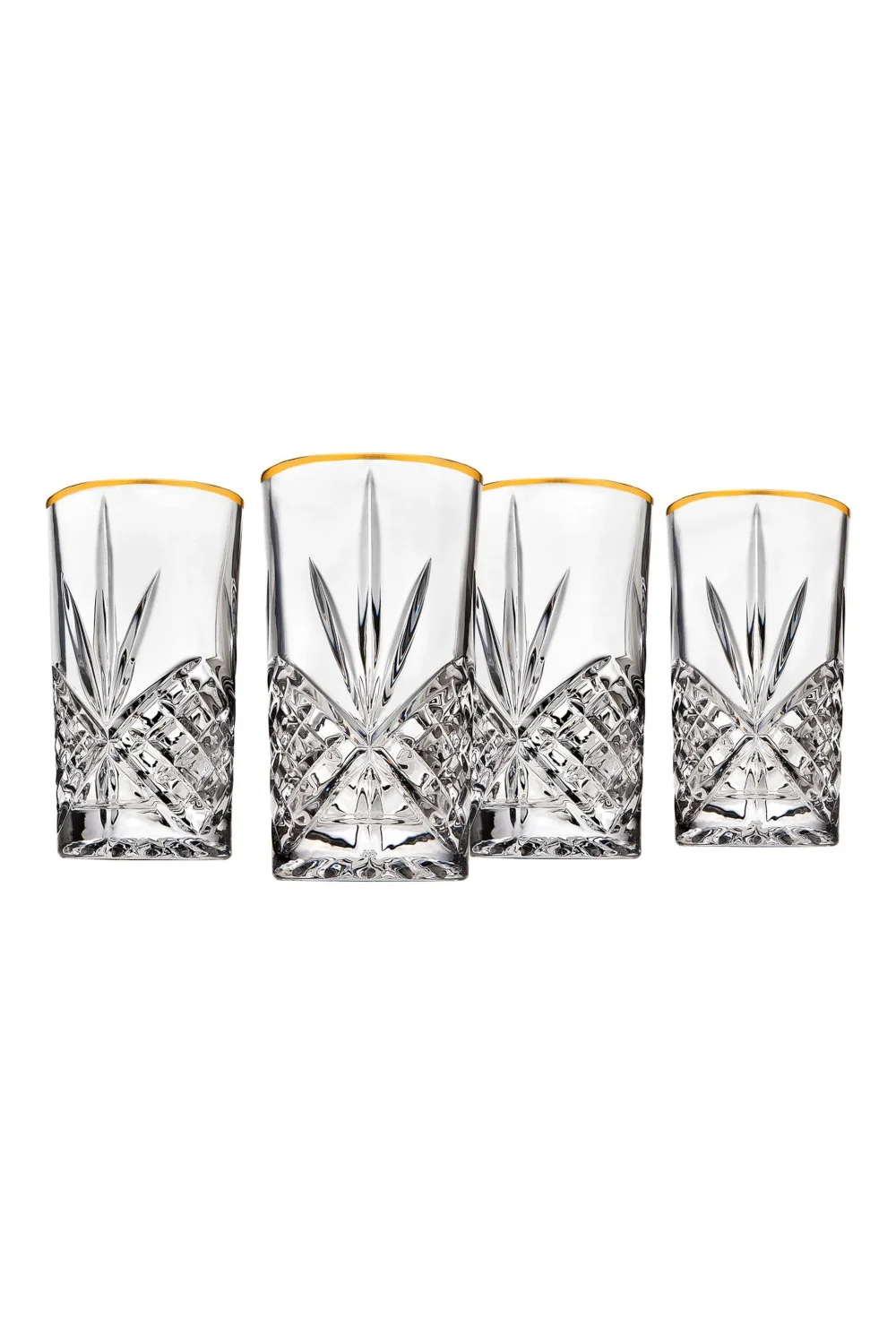 Godinger Dublin Crystal Gold Rim Highball, Set of 4
