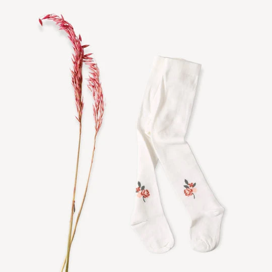Viverano Fine Knit Baby Girl Tights in Soft White Floral - Image 3