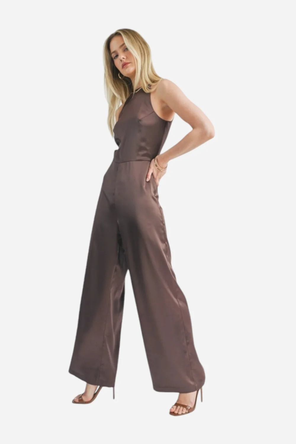 Sage the Label Flawless Halter Jumpsuit Chocolate - Image 2