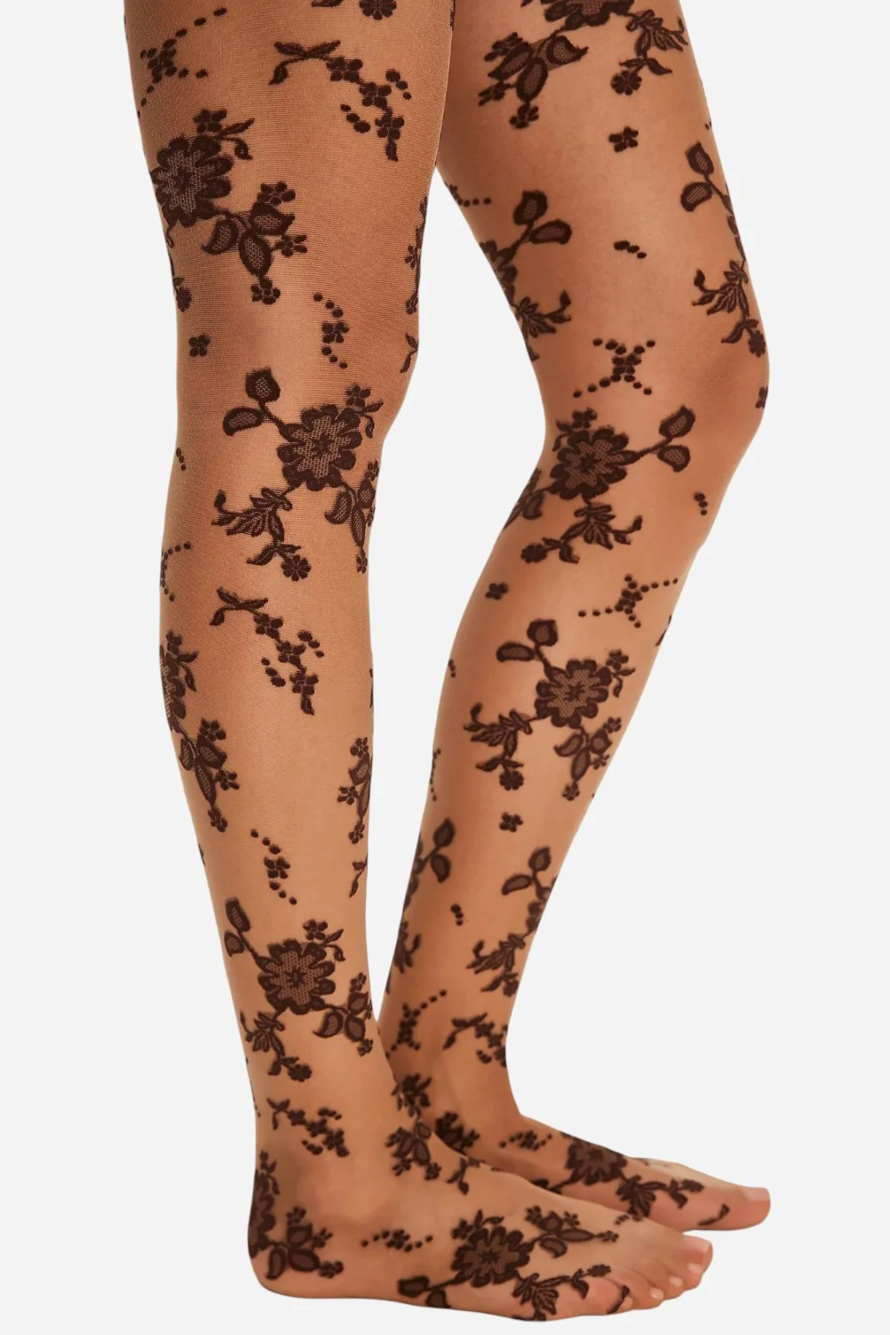 Free People Flocked Floral Tights in Espresso Combo