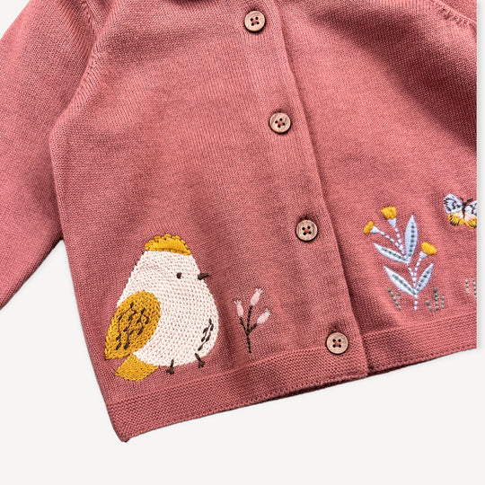 Viverano Floral Bird Embroidered Baby Knit Cardigan - Image 2