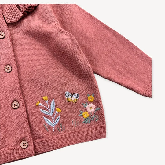 Viverano Floral Bird Embroidered Baby Knit Cardigan - Image 3