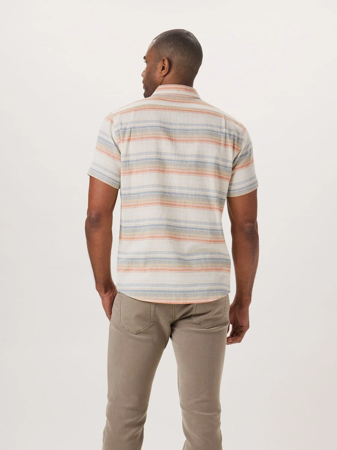 The Normal Brand Freshwater Short Sleeve Button Up Shirt in Canyon Stripe - Image 4