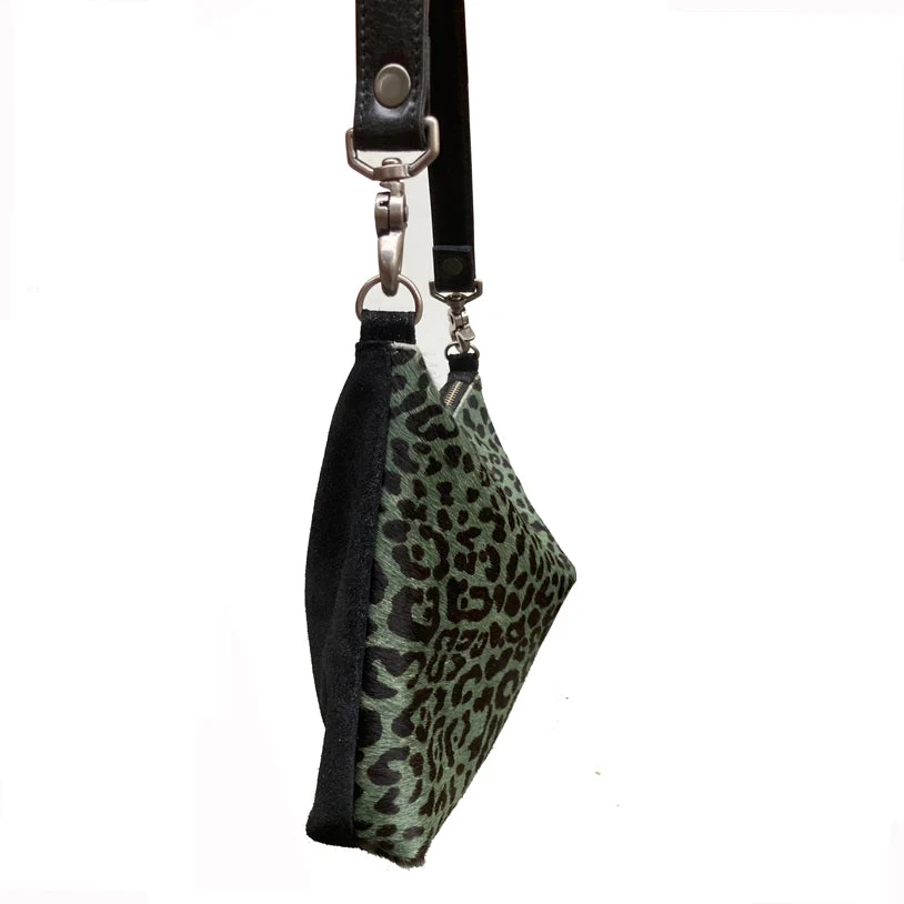 Fur Bag with Two Straps - Moss & Black Leopard - Image 3