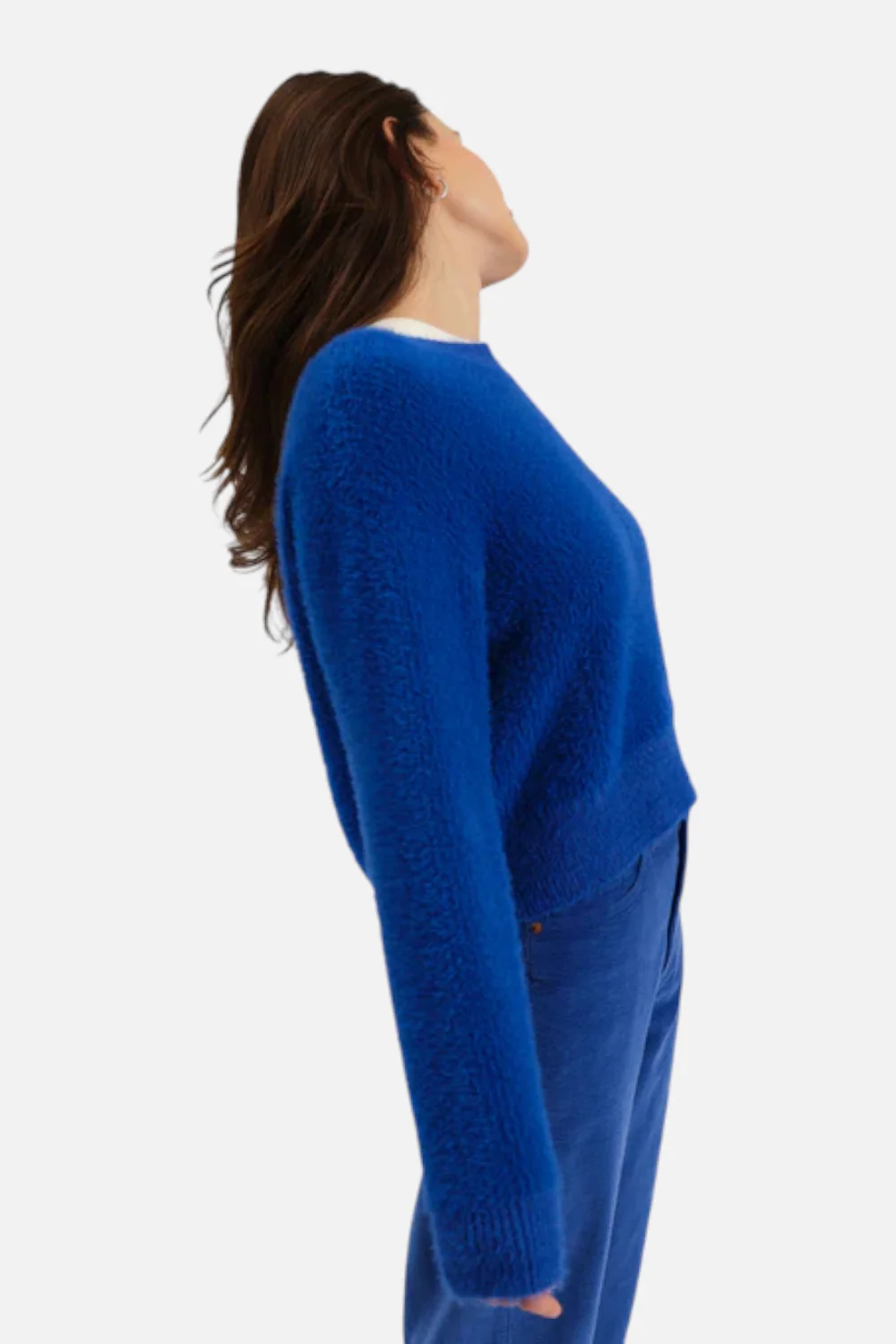 Daze Fuzz Crewneck Eyelash Sweater in Cobalt - Image 2