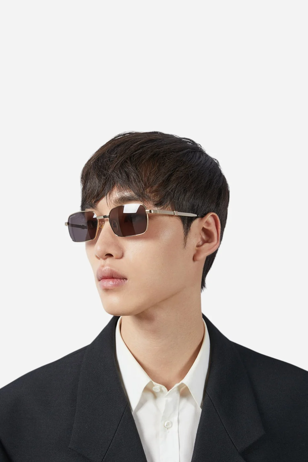 Gucci Gold/Grey Slim Rectangle Sunglasses - Gg1495s-001 56 - Image 6