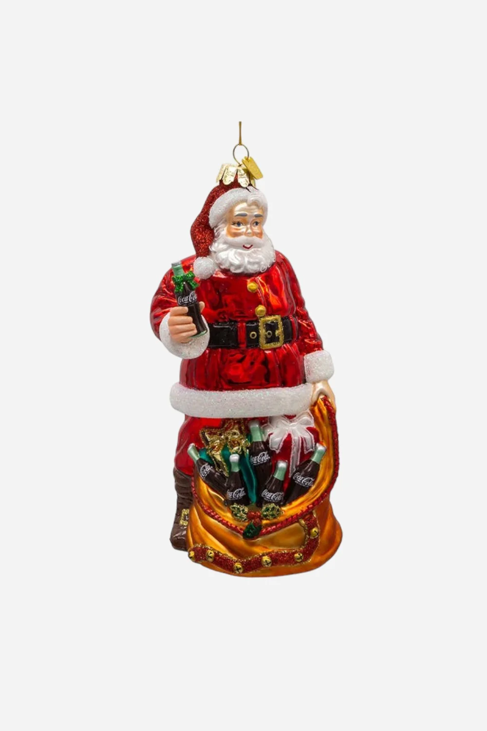 Coca-Cola Glass Santa With Bag Ornament