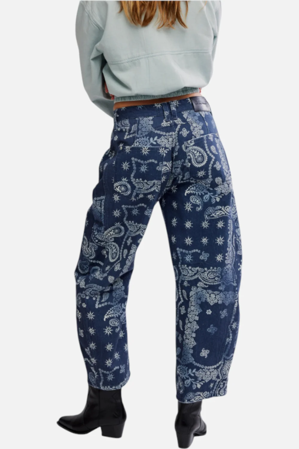 Free People Good Luck Printed Barrel Jean in Navy Bandana - Image 3