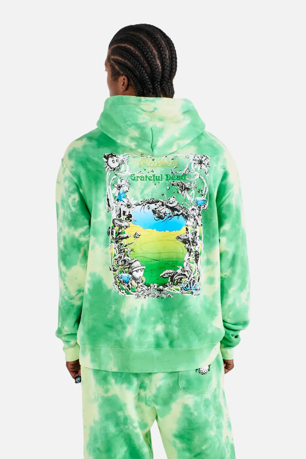 Malbon Golf Men's Grateful Dead Fesque Hoodie in Green Tie Dye - Image 2