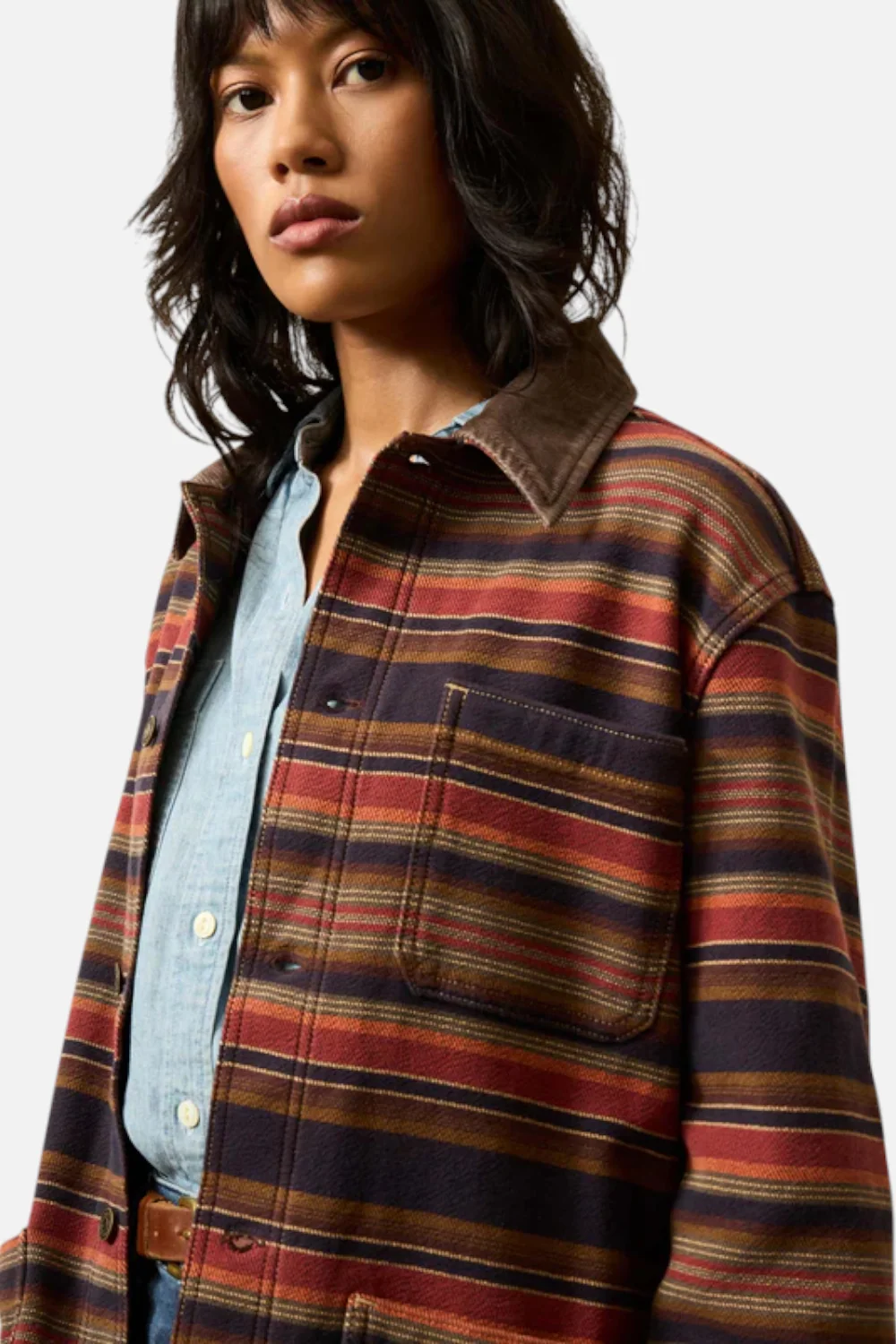 Faherty High Ridge Twill Studio Jacket in Nighttime Fire Stripe - Image 3