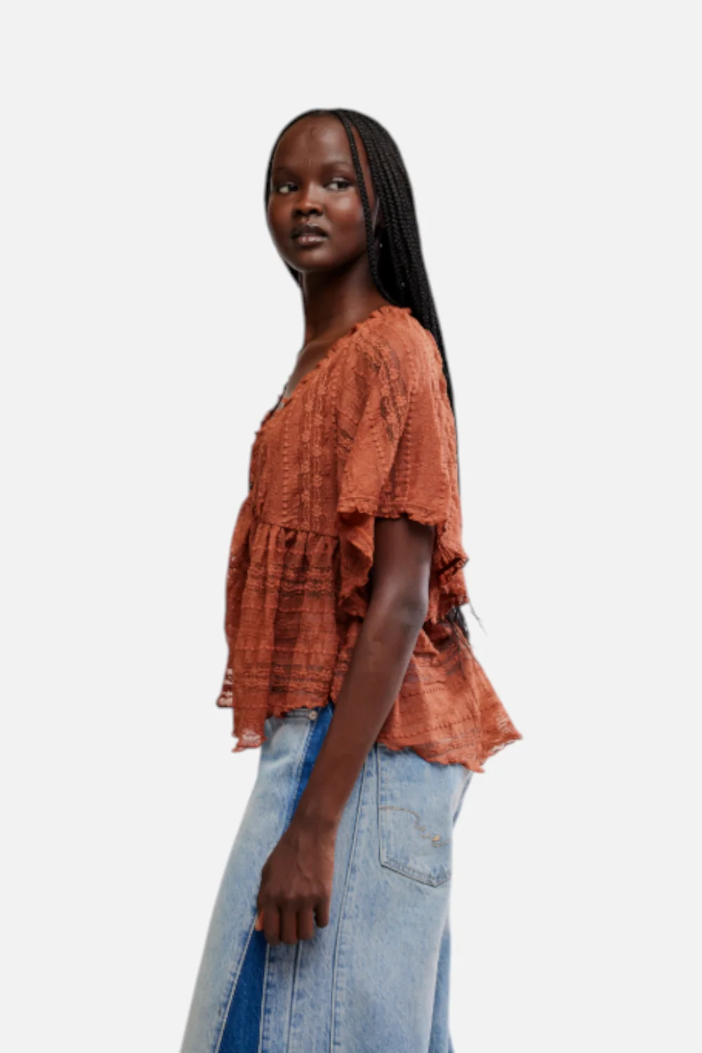 Free People In Your Dreams Lace Top in Toasted Cocoa - Image 2
