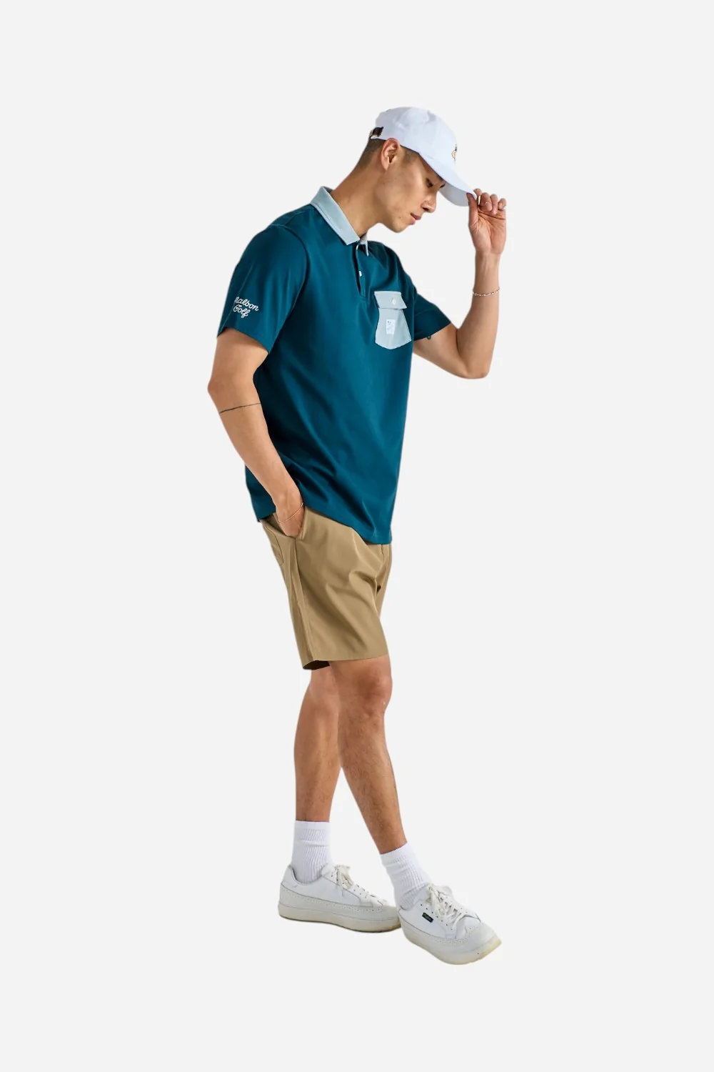 Malbon Golf Jovis Solid Polo in Ocean - Image 3