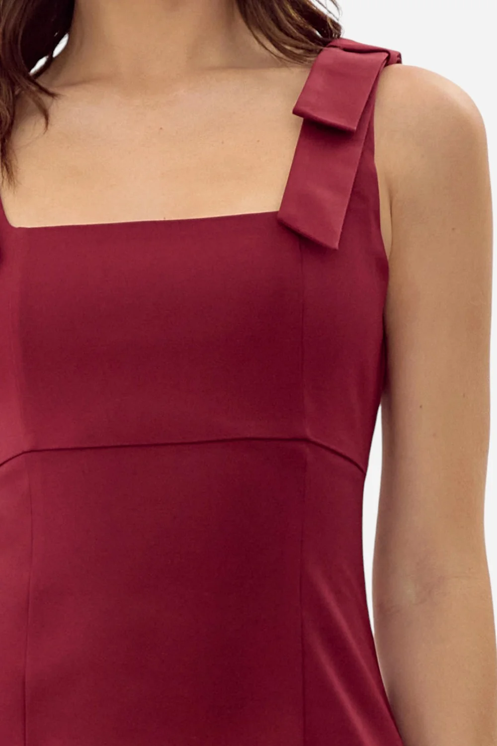 Adelyn Rae Karissa Shoulder Tie Crepe Midi Dress in Cranberry - Image 4