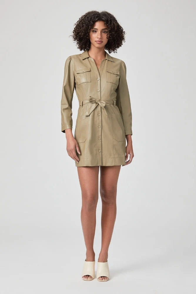 Karmine Vegan Leather Dress in Brushed Olive