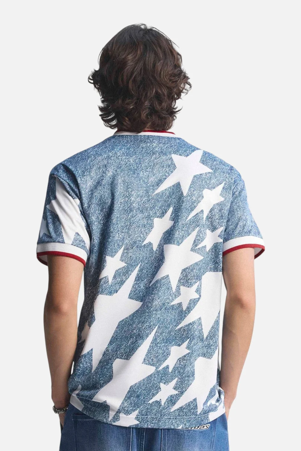 Adidas USA 94 Denim Graphic Jersey in White & Dark Blue - Image 3