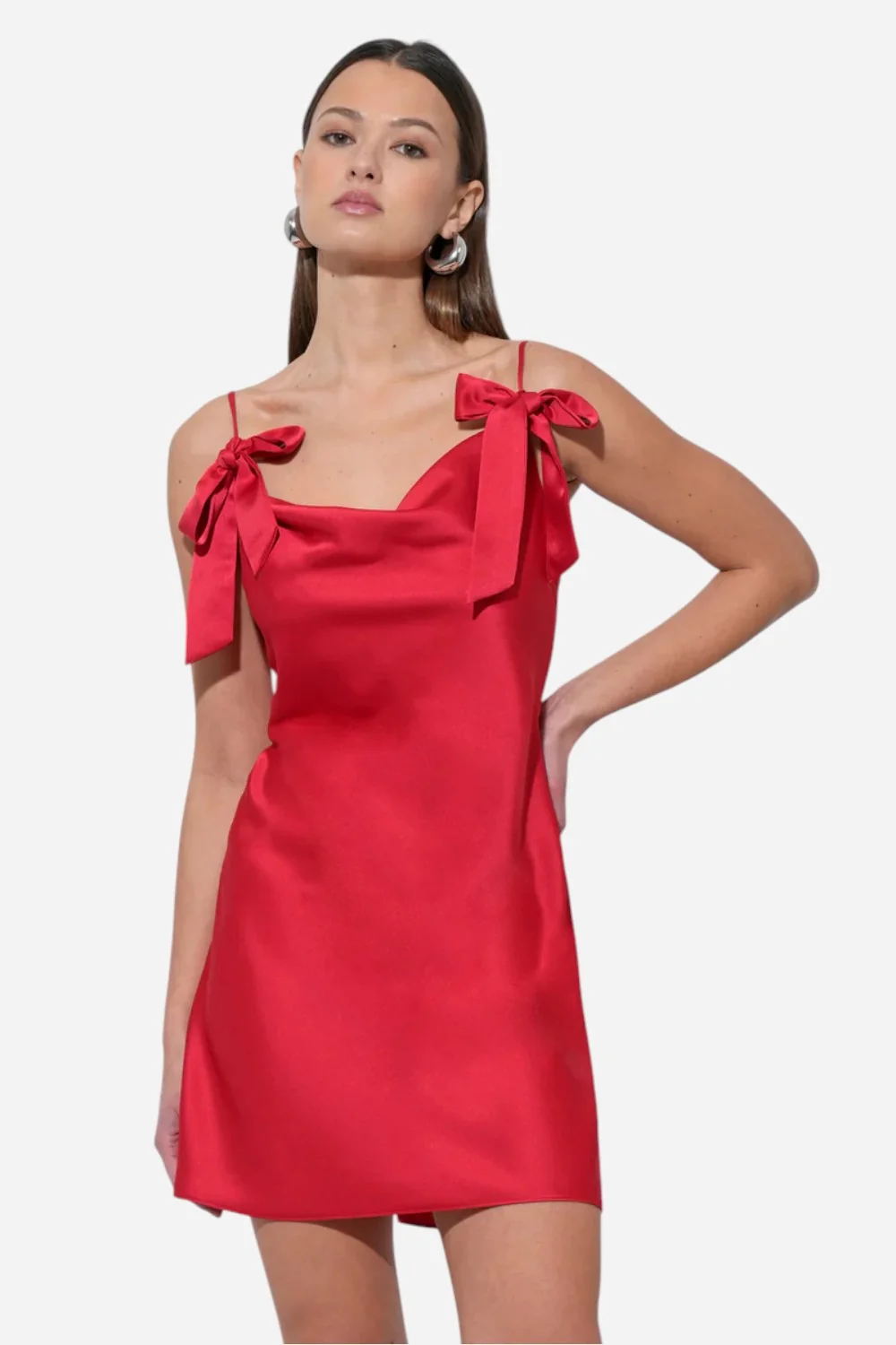 Adelyn Rae Kia Satin Mini Dress with Bows